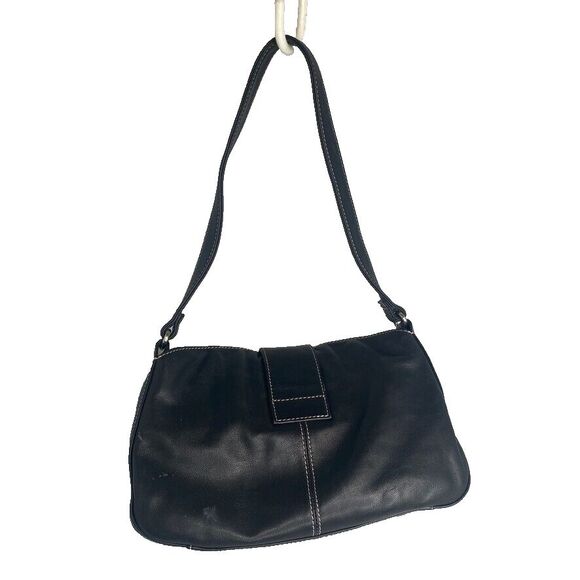 Fossil 1954 Black Soft Top Grain Leather Fold-Over Shoulder Bag Purse= - Picture 4 of 13